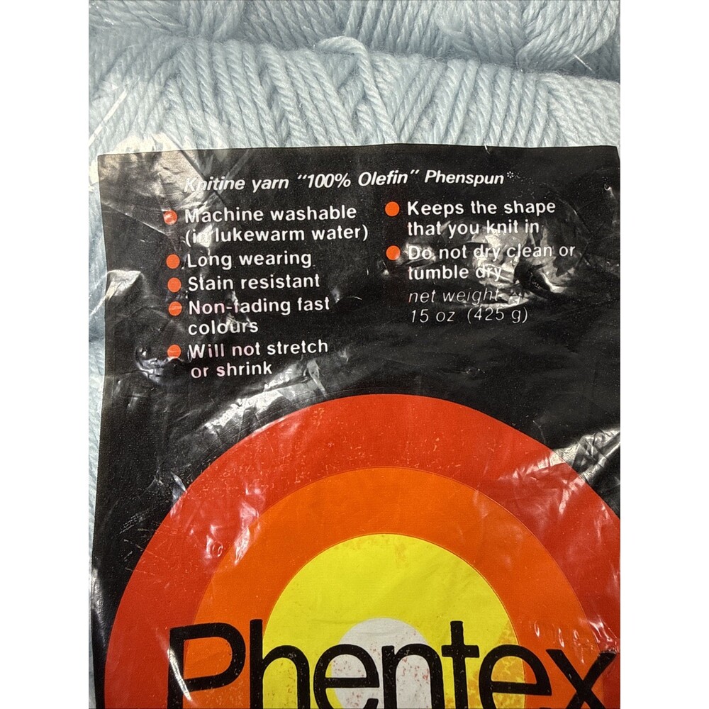 Vtg Phentex Elite 4 Ply Baby Blue 100% Olefin Yarn 15oz 425g New K3 - Picture 2 of 3